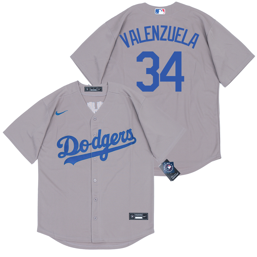 2020 Men Los Angeles Dodgers 34 Valenzuela Grey game MLB Jerseys